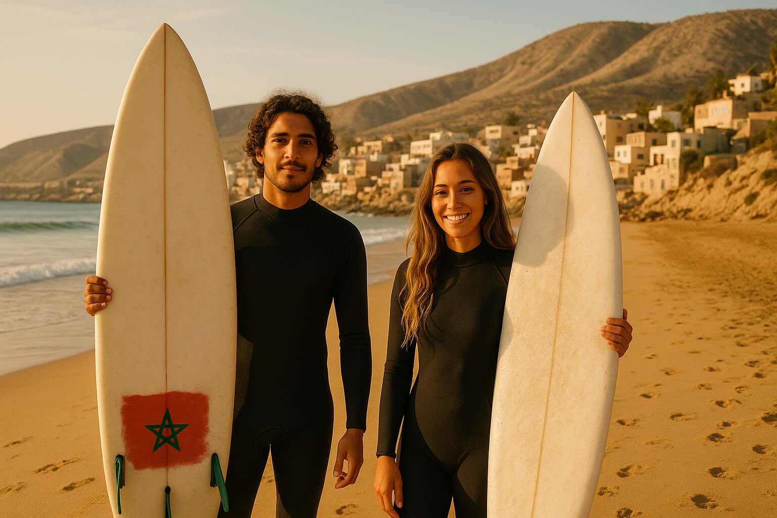 Surfer carving on a clean right-hand point at Anchor Point, Taghazout